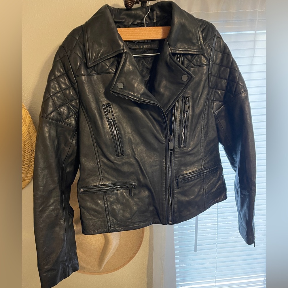 Wilsons Leather Quilted Moto Women's Jacket in black